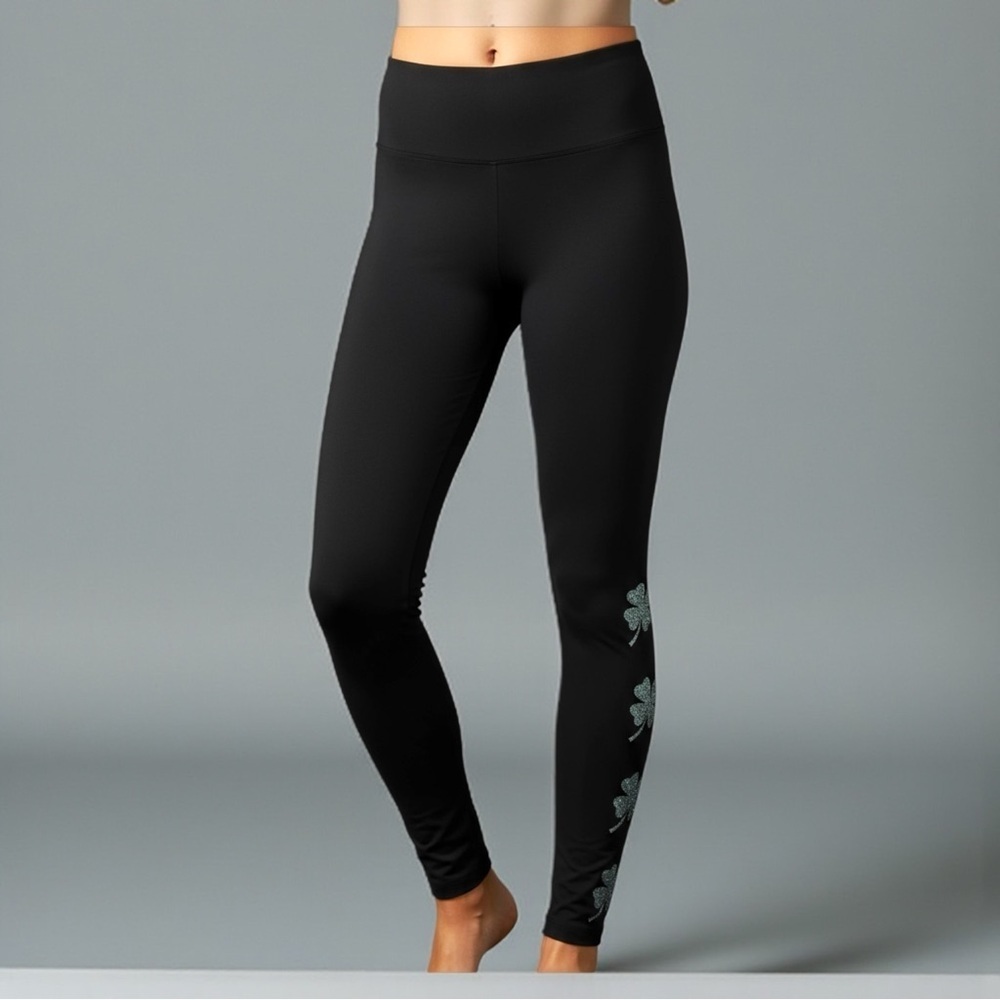 SHEIN 1X Black Leggings with Glitter Shamrock Design 🍀🍀